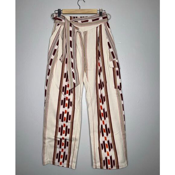 Alix of Bohemia Painter Indian Summer Wide Leg Pants Size XS Cream Burgundy - Picture 3 of 10